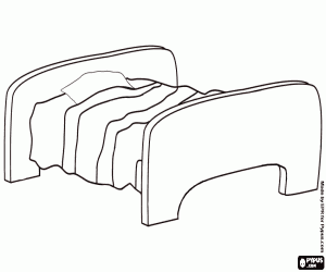 Single bed with headboard and footboard, mattress and pillow coloring page