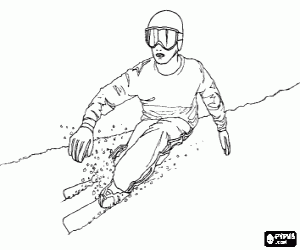 Skier down a slope without sticks coloring page