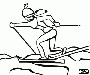 Skier in full effort in the practice of cross-country skiing or Nordic skiing coloring page