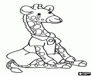 Small dressed giraffe sitting on the ground  coloring page