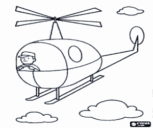 Small helicopter flying among the clouds coloring page