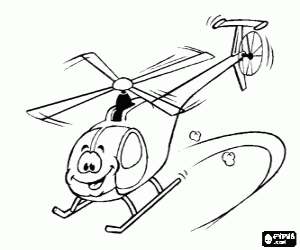 Small helicopter with face in action coloring page