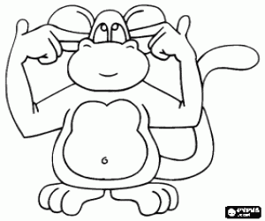 Small monkey who covers the ears with the fingers coloring page