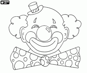 Smiling face of a clown with a little hat and a bow tie coloring page
