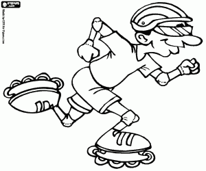 Speed skater full equipped with helmet, gloves, elbows pads, knees pads, or rollerblade inline skates coloring page