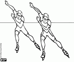 Speed skaters in a race of ice speed skating or speedskating coloring page