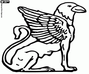 Sphinx with body of a lion and head and wings of a falcon coloring page