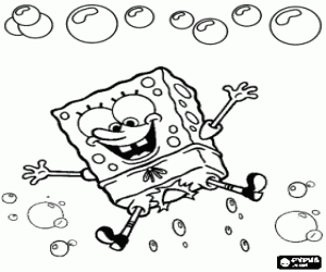 SpongeBob happy jumping between bubbles coloring page