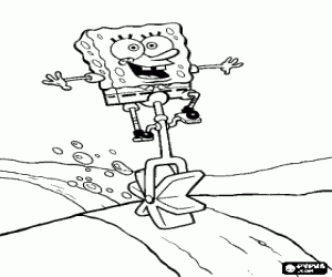 SpongeBob riding a unicycle, a single wheel vehicle coloring page