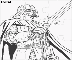 Star Wars puzzle, Darth Vader with his lightsaber coloring page