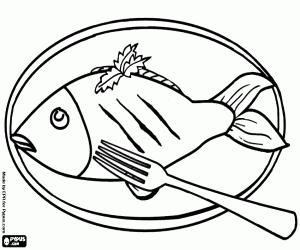 Steamed fish with a fork ready coloring page