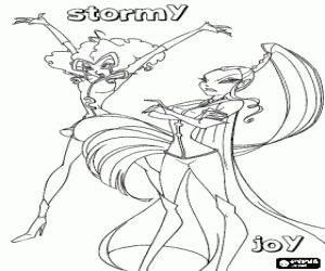 Stormy, the sorceress who dominates the storm, and Joy coloring page