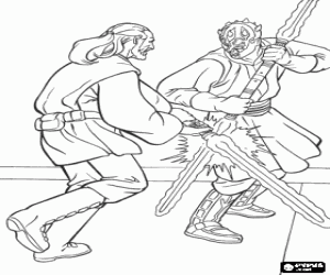 Struggle between the Jedi Knight Qui-Gon Jinn and the Sith Apprentice Darth Maul  coloring page