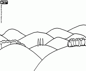 Succession of rolling hills with some trees coloring page
