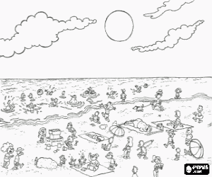 Summer beach scene - Different activities at sea and the beach coloring page