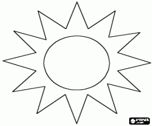 Sun, the star that is in center of the Solar System drawn like a circle and its rays coloring page