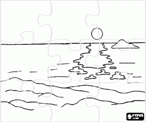 Sunset over the sea puzzle coloring page
