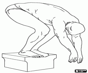 Swimmer ready to jump into the pool in a competition coloring page