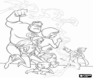 Syndrome catch Jack-Jack and blocks the rest of the family with its powers coloring page