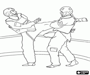 Taekwondo Combat, an athlete practicing the kicking technique coloring page