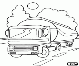 Tank truck circulating on the road - Tanker lorry coloring page