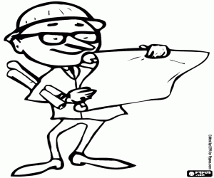 Technician consulting a plane in the building work - Architect, foreman builder, quantity surveyor or engineer coloring page