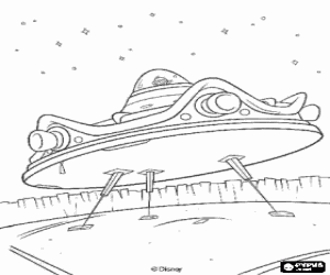 The alien spaceship has arrived to the town of Chicken Little coloring page