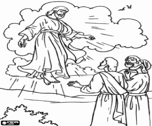 The Ascension of Jesus into heaven in front of his disciples coloring page