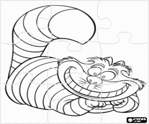 The Cheshire Cat puzzle, an eerily grinning feline that can disappear and reappear at will coloring page