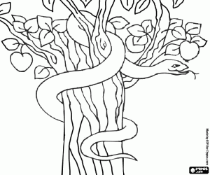 The Devil as a serpent in the Tree of Knowledge of Good and Evil coloring page