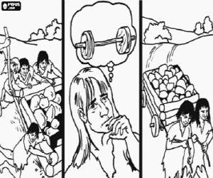 The discovery of the wheel at the end of Neolithic coloring page