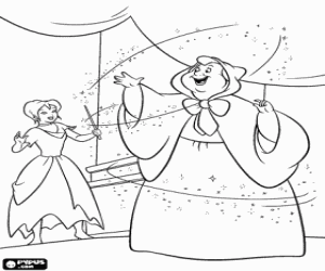 The Fairy Godmother happy to help her protegee Cinderella to conquer the Prince coloring page