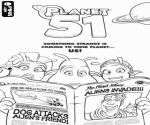 The family reading in the newspaper the latest news from the alien invasion coloring page