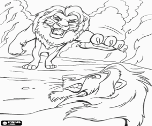 The final battle between Simba and the evil Scar  coloring page