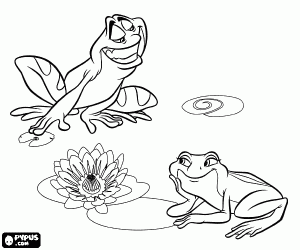 The frog Tiana listening the love songs of frog Naveen in the pond  coloring page