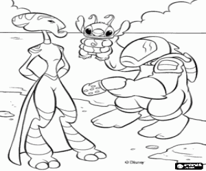 The Grand Councilwoman with Stitch and his captor coloring page