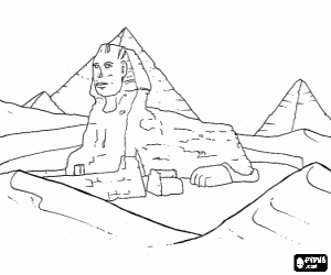 The Great Sphinx of Giza and the pyramids at the bottom, these monuments are part of the necropolis of Giza or Gizah coloring page