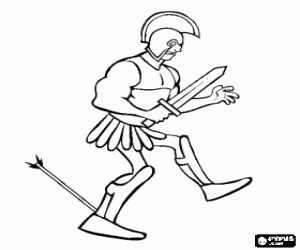 The great warrior Achilles, hero of the Trojan War, hit by a poisoned arrow in the heel coloring page