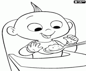 The little Jack-Jack eating his baby food coloring page