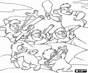 The Lost Boys prepared to defend against enemy attack coloring page