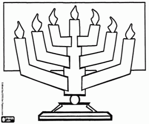 The Menorah is a seven-branched candelabrum, a symbol of judaism coloring page