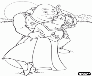 The ogres Shrek and Fiona completely in love coloring page