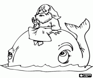 The Prophet Jonah and the great fish or the whale coloring page