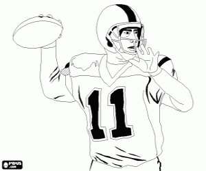 The quarterback in action, ready to attempt a forward pass coloring page