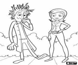 The shy Flint talking with the beautiful journalist Sam coloring page