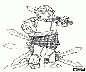 The warrior Fiona is the chief of the ogres resistance and at the Ogre Camp coloring page
