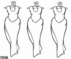 Three long evening dresses for elegant woman coloring page