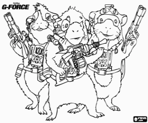 Three members of the team G-Force: Agents Juarez, Blaster and Darwin coloring page