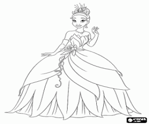 Tiana, a beautiful girl with a beautiful dress coloring page