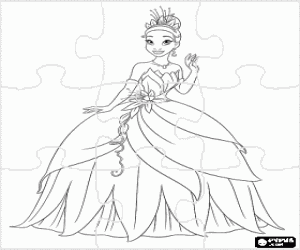 Tiana puzzle, a beautiful girl with a beautiful dress coloring page